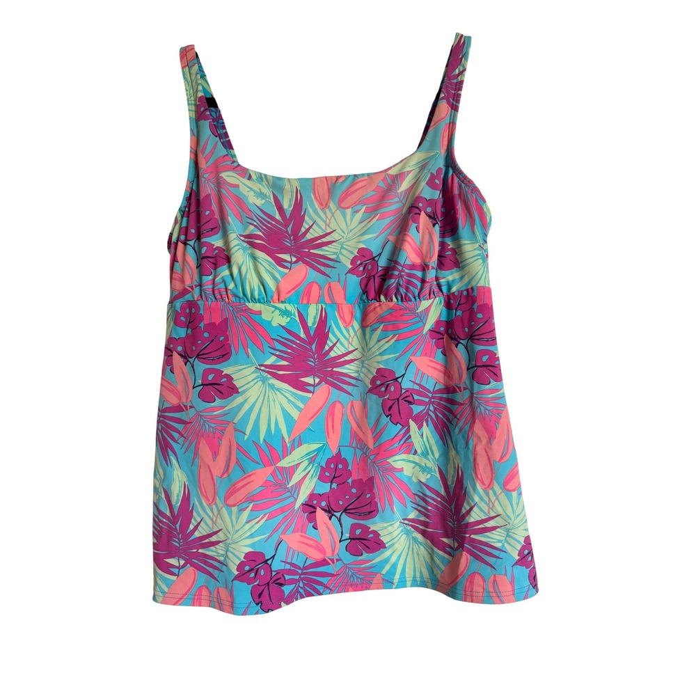 Beach Tropical Modest Lands End Sz 14 Tropical Palm Leaf Tankini Swim Top‎